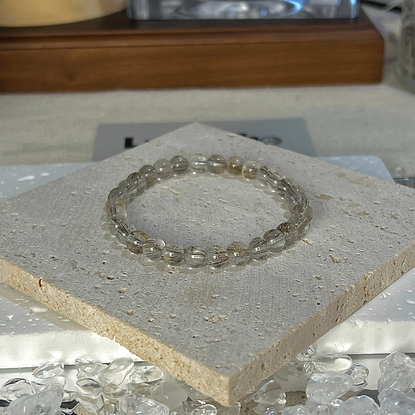 Bracelet for mental clarity and focus with 5.5mm Silver Rutilated Quartz from LuvEcho Jewelry.