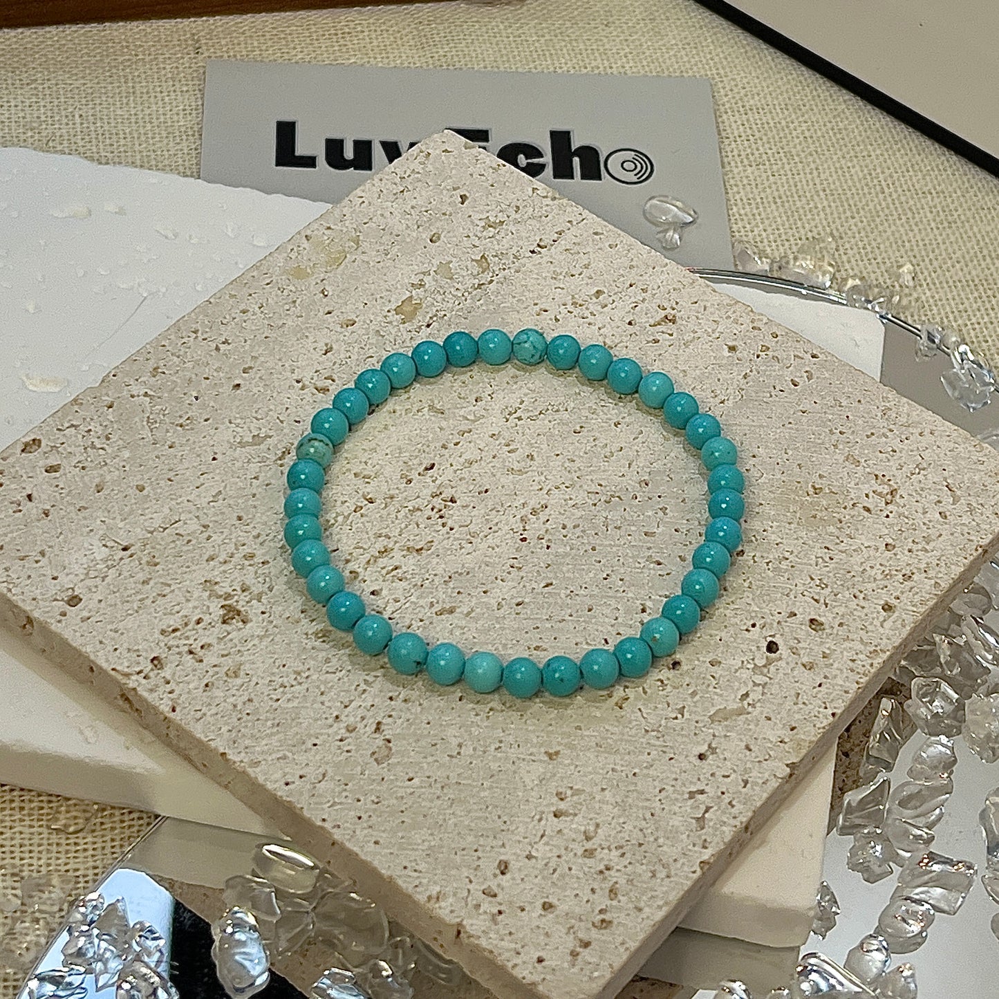 LuvEcho Jewelry Tranquil Sky Bracelet featuring 4mm Turquoise beads for emotional balance, calm, and protection