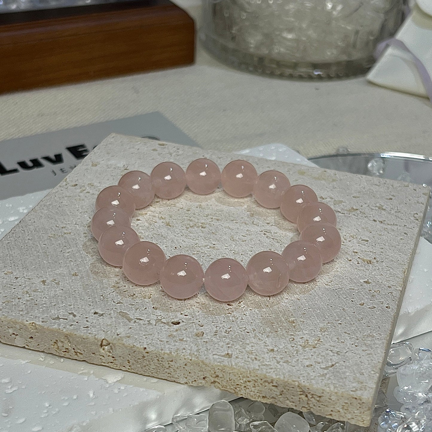 Madagascar Rose Quartz Bracelet by LuvEcho Jewelry – 10mm beads known for promoting love and emotional healing.