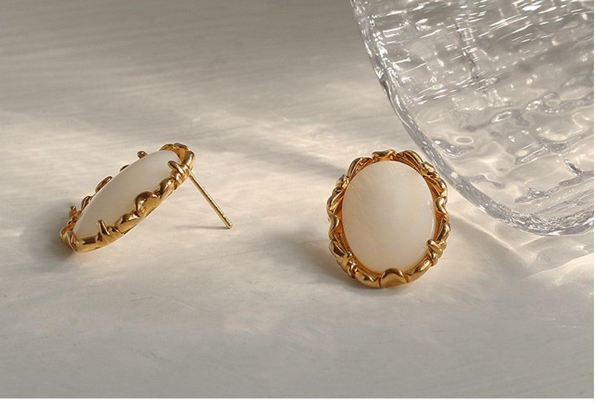 Luv Echo Jewelry - Elegant Oval Natural Baroque Shell Earrings