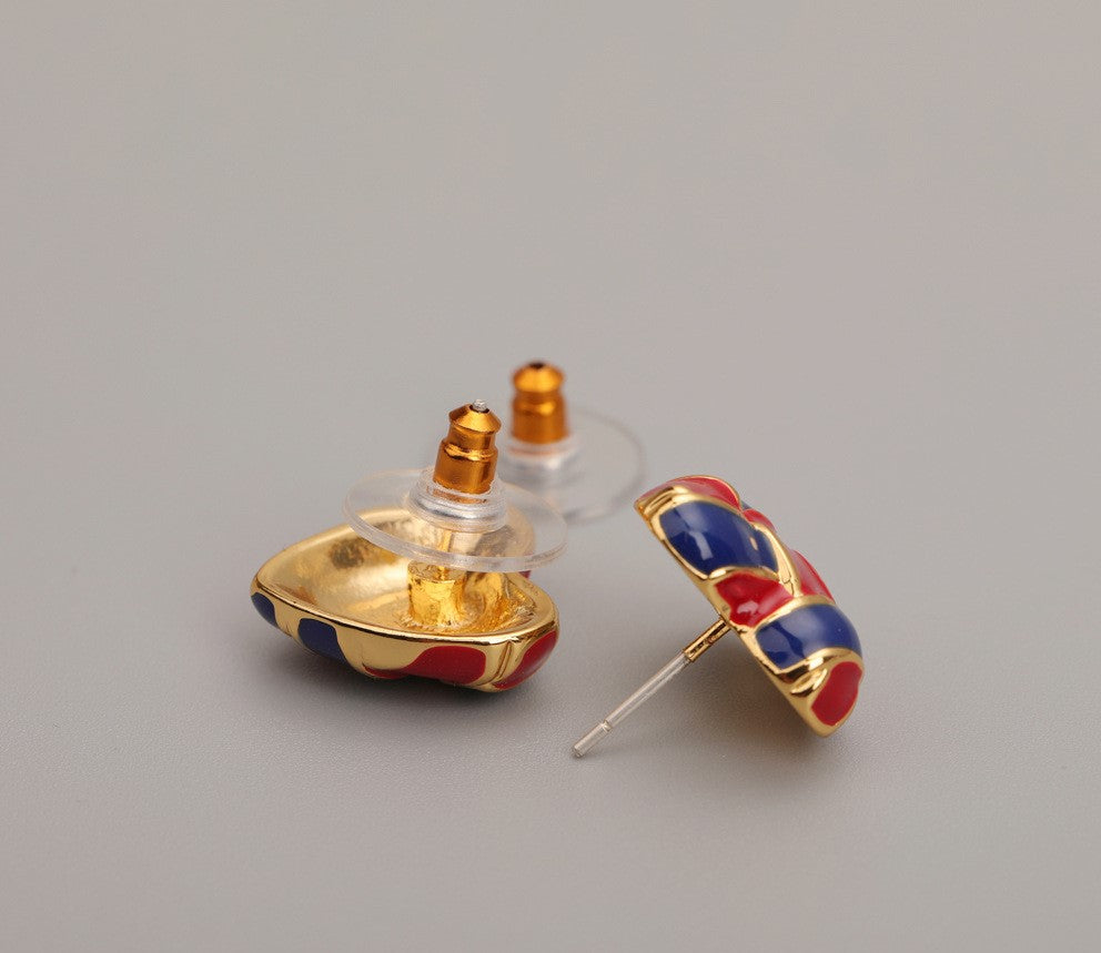 Luv Echo Jewelry - Red and Blue Drop Glazed Handmade Love&Heart-Shaped Earrings