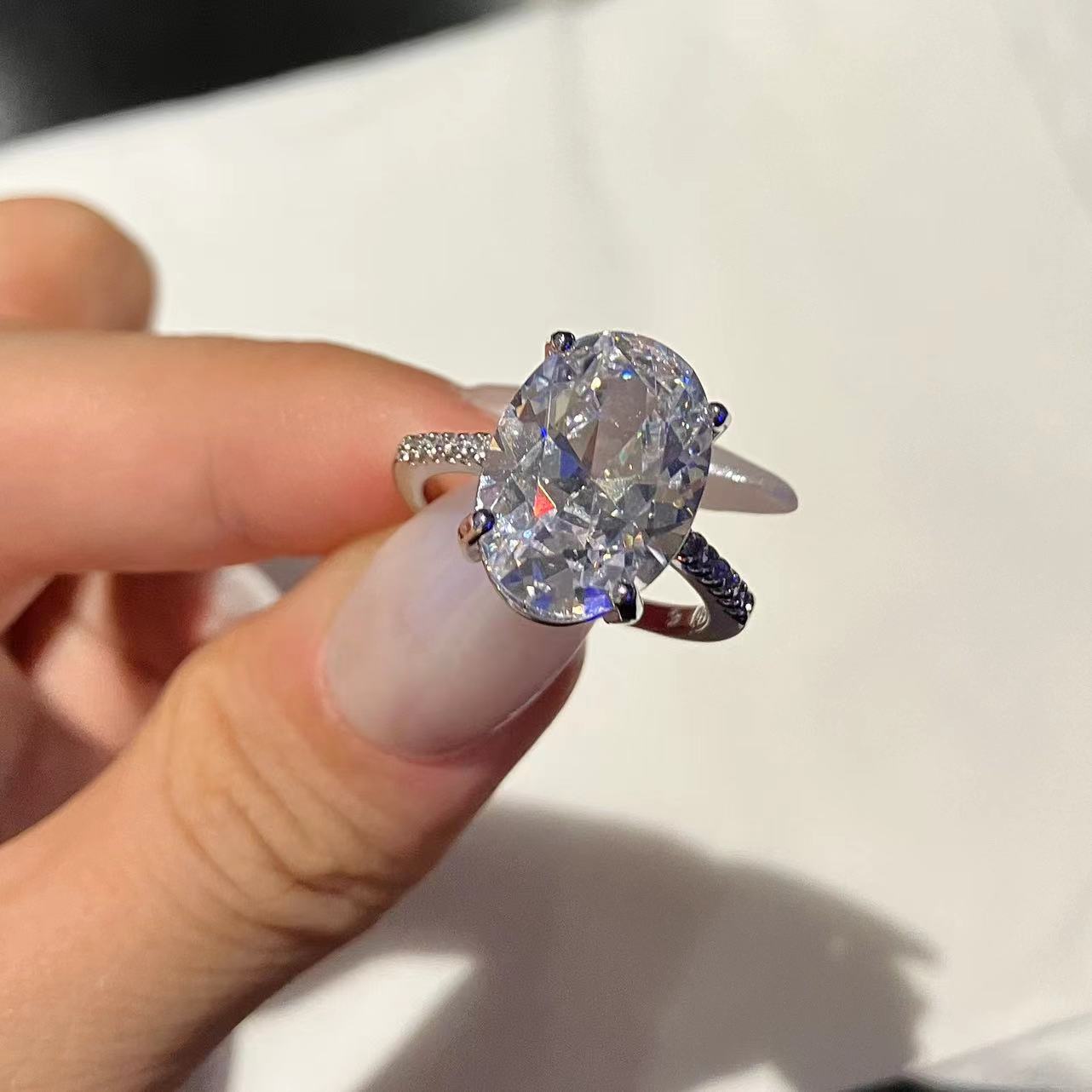 Close-up image of the 5-carat diamond - "5-Carat Diamond Close-Up | Adeline Ring | LuvEcho Jewelry