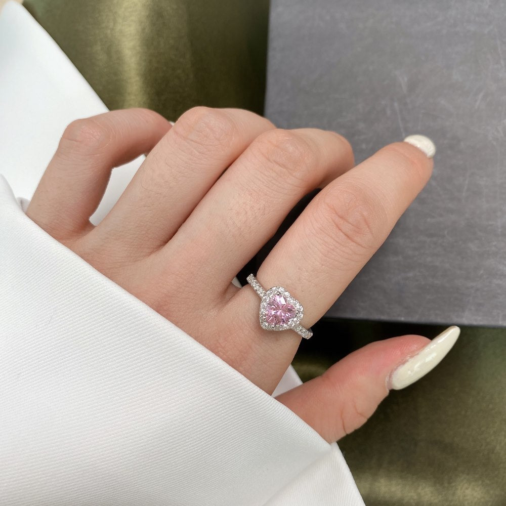 Aleah Ring Pink Gemstone Diamond Ring on Model's Hand 925 Silver LuvEcho Jewelry