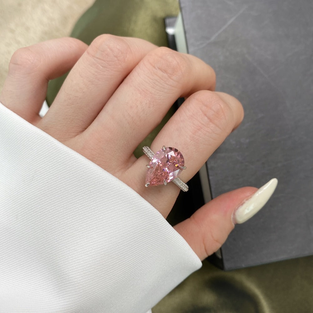 Caroline Pear Pink Gemstone Ring 925 Silver LuvEcho Jewelry