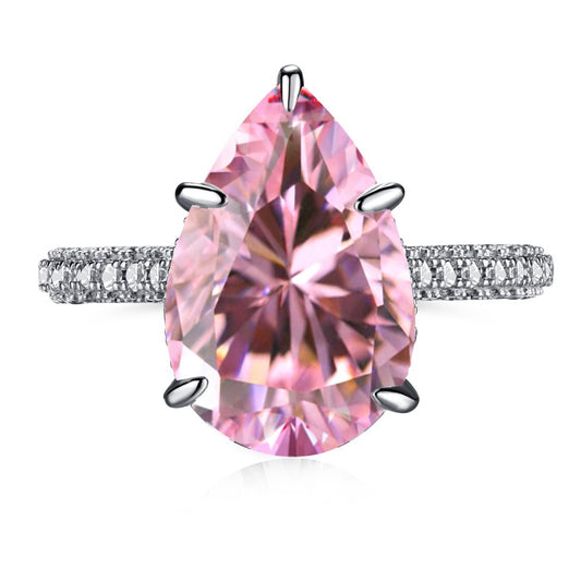 Front view of Caroline Ring - Pink Gemstone Halo on Tarnish-Free Silver Band