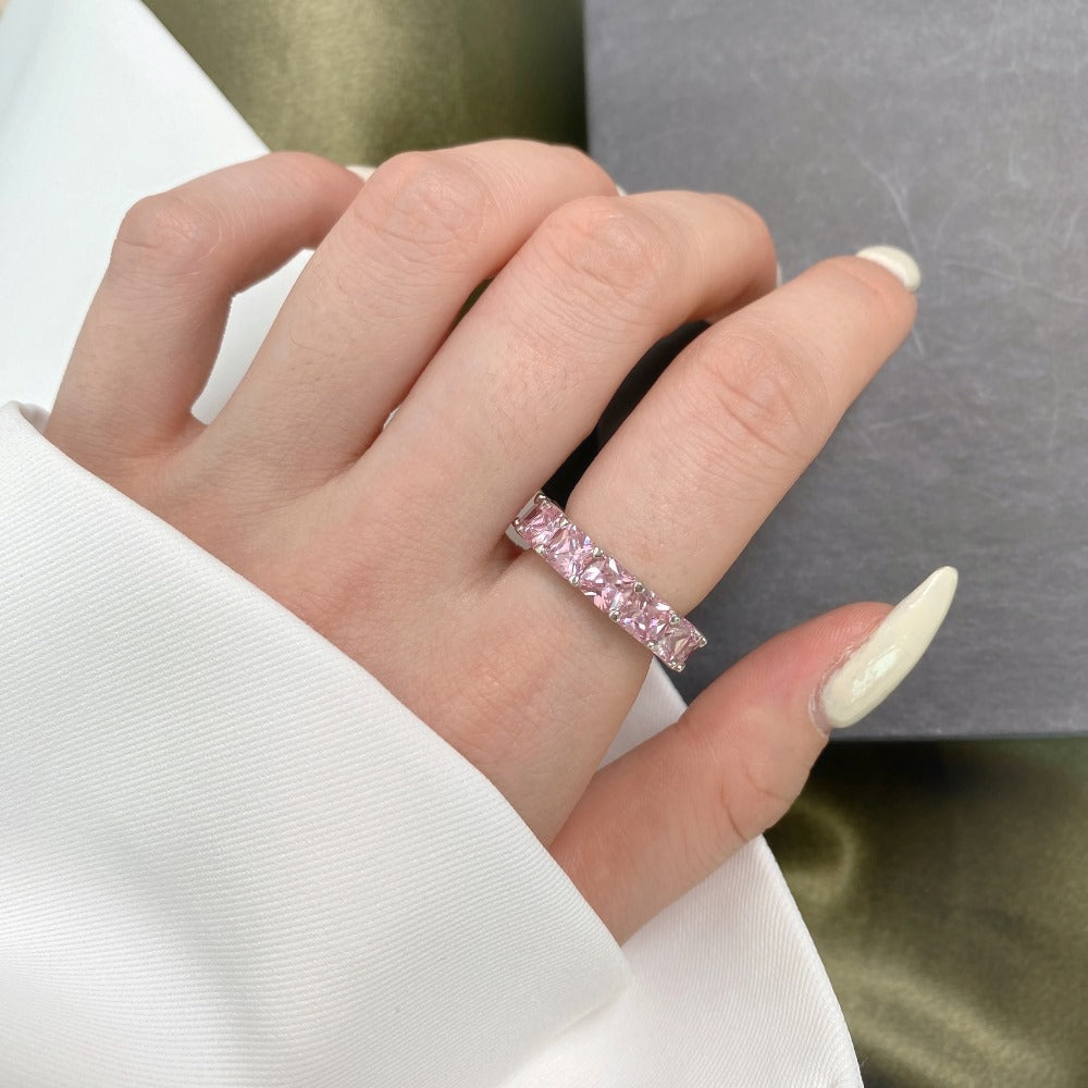 Ariel Pink Gemstone Band Ring - Elegant Design - High-Quality 925 Sterling Silver Craftsmanship, Captivating Pink Gemstone Band