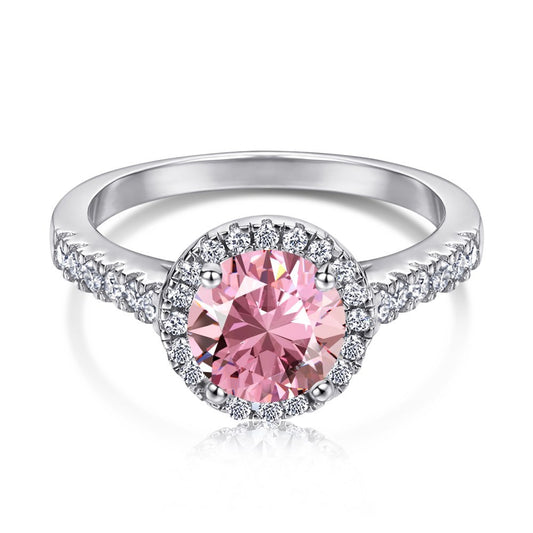 Front View of Dulce Ring with Round Pink Diamond and Mini Zircons - LuvEcho Jewelry