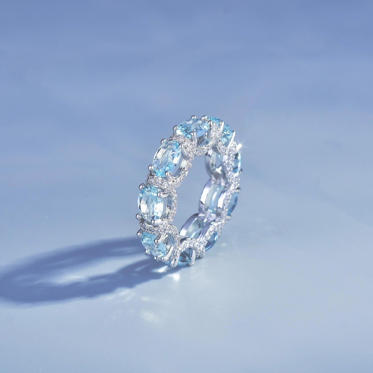 Elsa Blue Band Ring with Aquamarine Gemstone - LuvEcho Jewelry