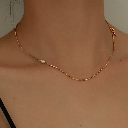 Emory Single Pearl Chain Necklace by LuvEcho Jewelry - Natural Elegance Necklace