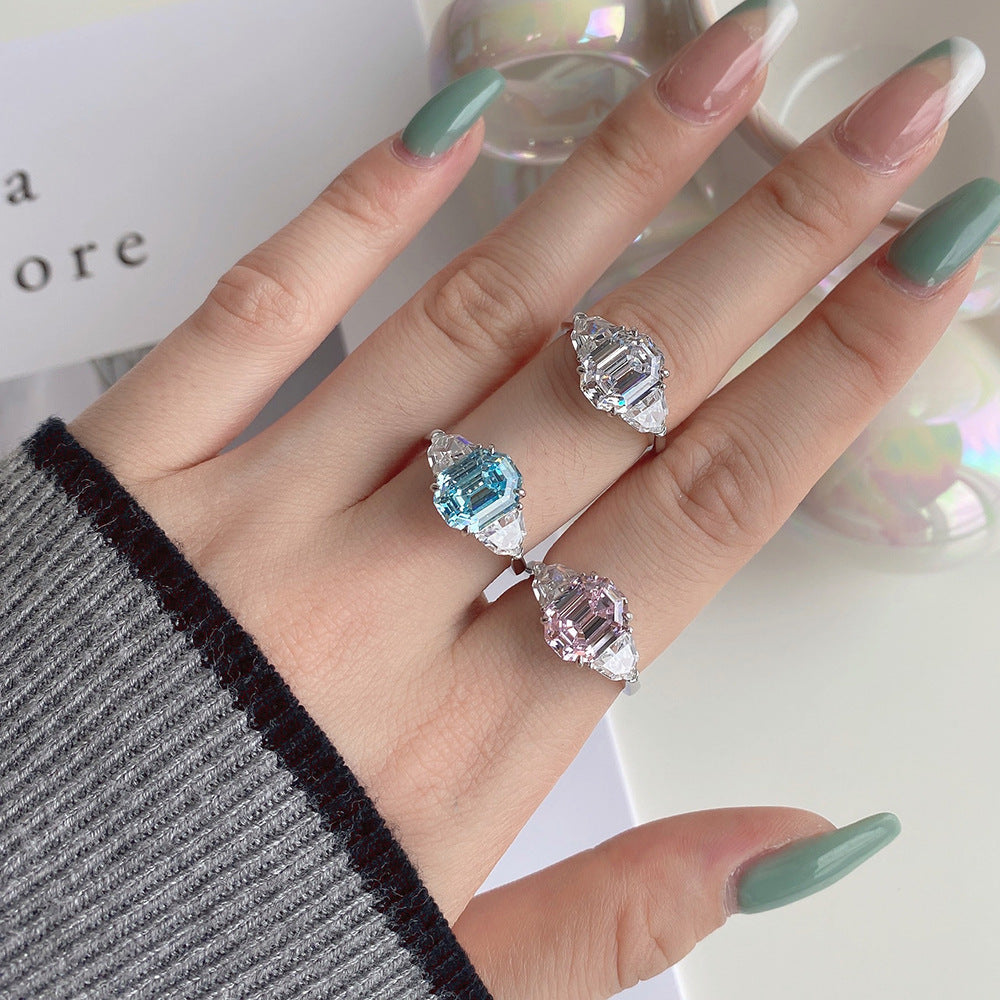 Elegant Look with Hanna Ring - Playful and Cute Gemstone Jewelry - Blue, Pink, White Square Diamond - LuvEcho Jewelry