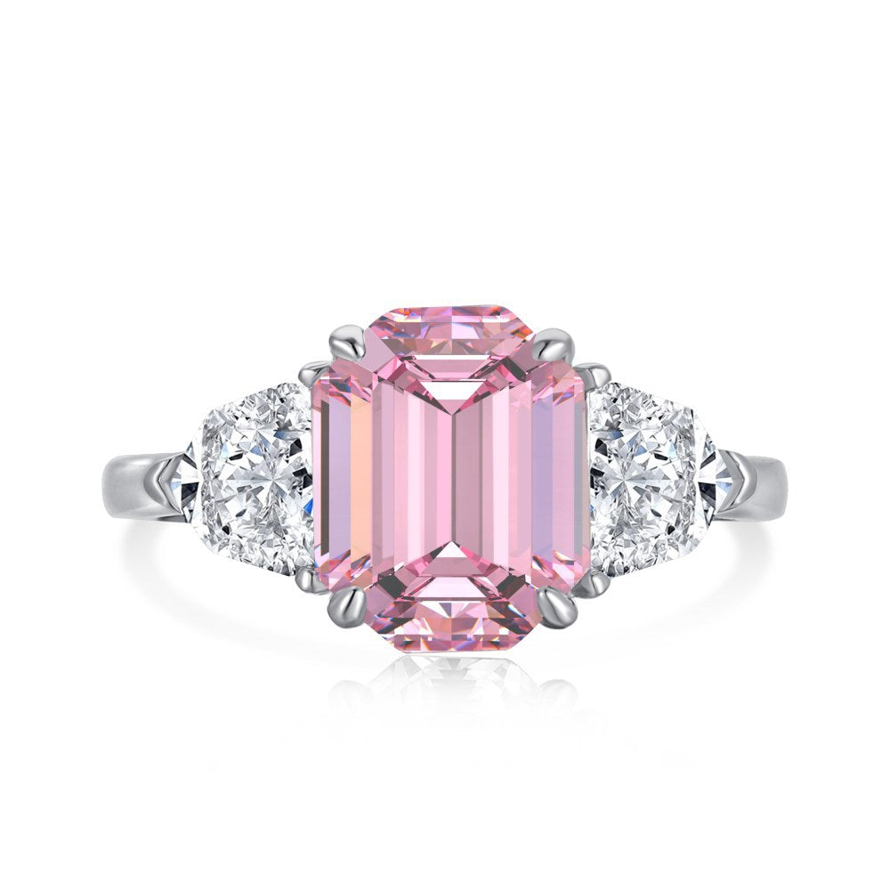 Close-Up of Pink Square Gemstones on Hanna Ring - Dazzling Sparkle - LuvEcho Jewelry