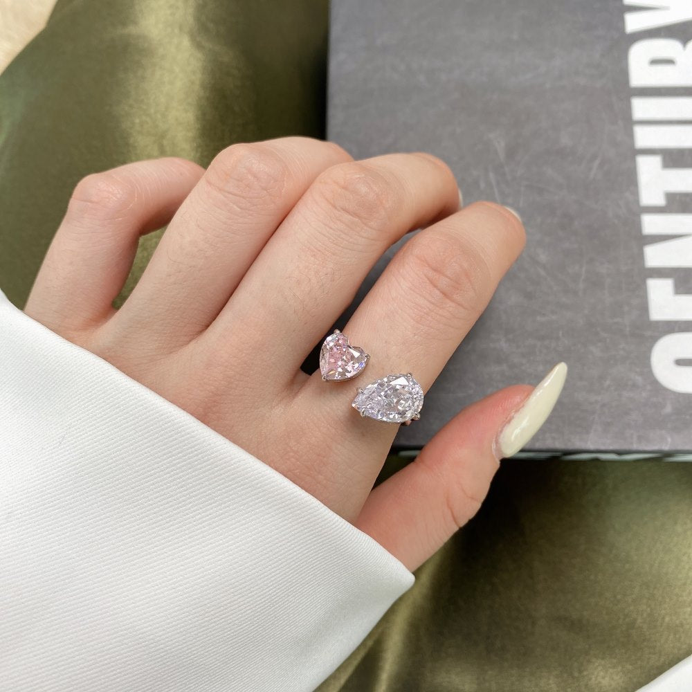 Detailed View of the Dazzling Pink Heart Gemstone in Jessalyn Ring by LuvEcho Jewelry