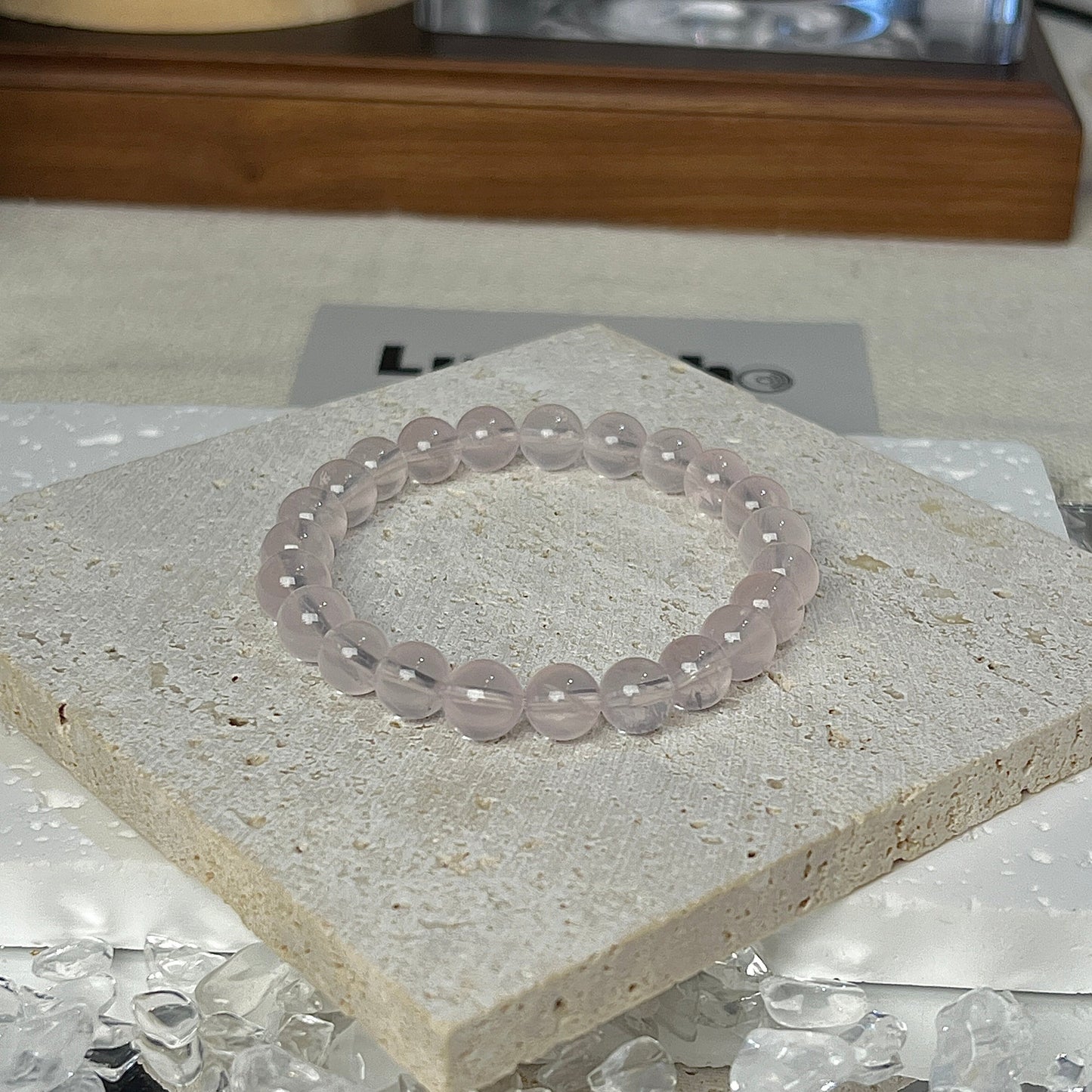 7mm Mozambique Rose Quartz Twilight Blossom Bracelet, promoting love and compassion from LuvEcho Jewelry