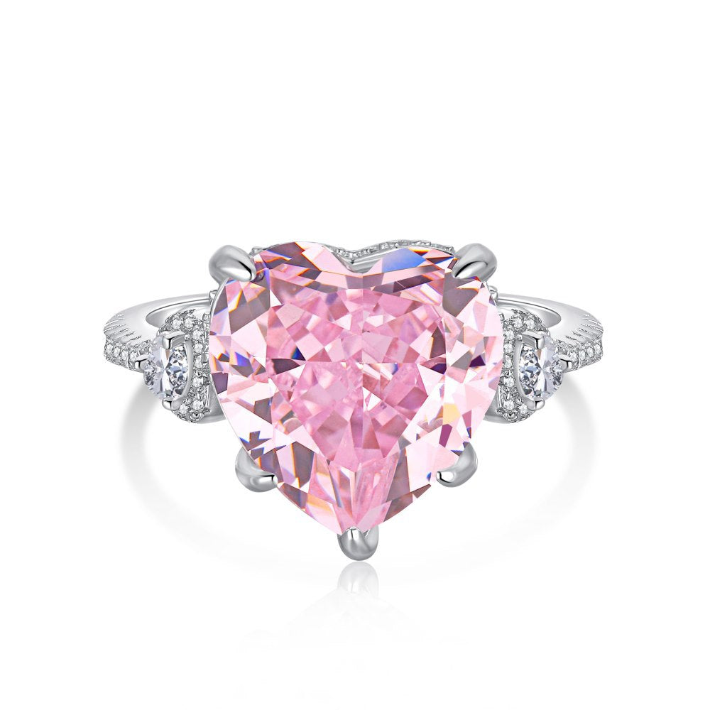 Maxine Ring Heart Shape Pink Gemstone Diamond Zircon 925 Silver LuvEcho Jewelry