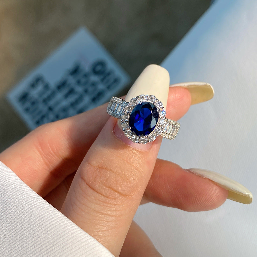 Close-up view of the Athena 925 Silver Gemstone Ring featuring captivating blue gemstones set in tarnish-free 925 silver. Exquisite craftsmanship and timeless elegance from LuvEcho Jewelry.