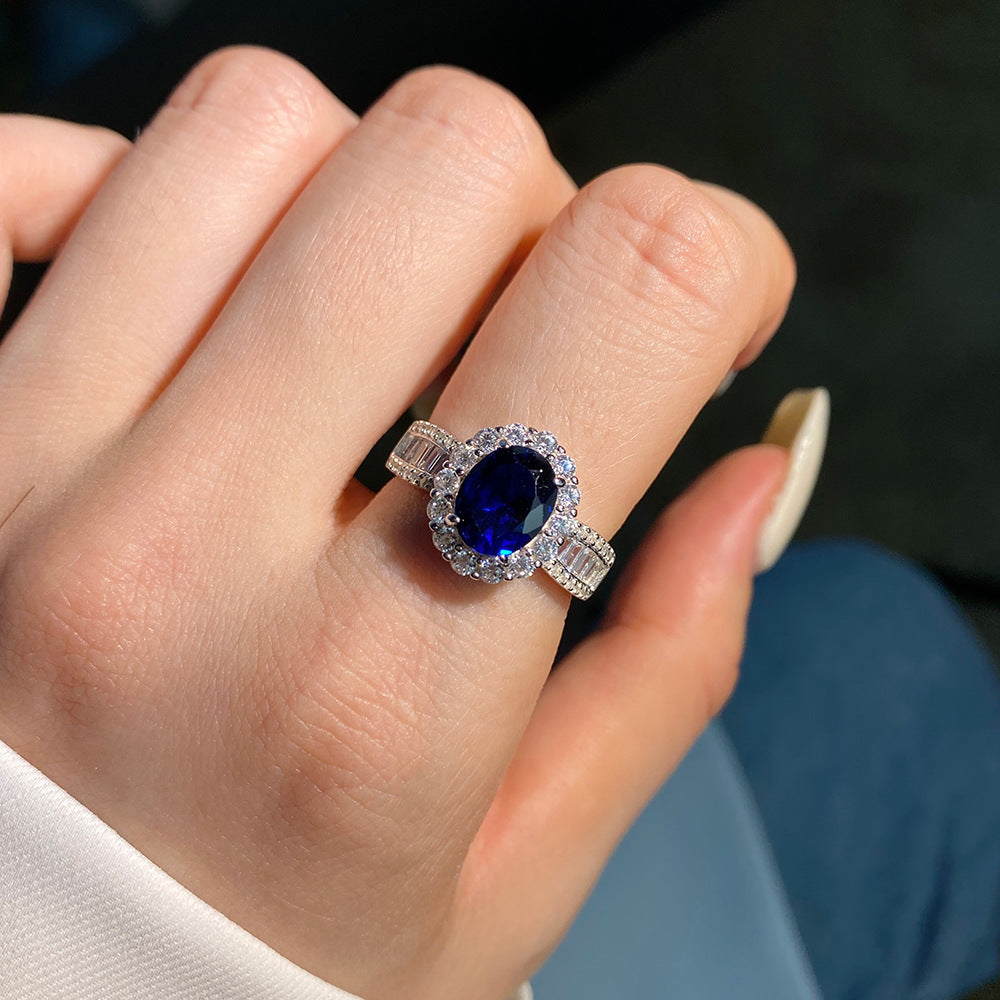 Close-up view of the Athena 925 Silver Gemstone Ring featuring captivating blue gemstones set in tarnish-free 925 silver. Exquisite craftsmanship and timeless elegance from LuvEcho Jewelry.