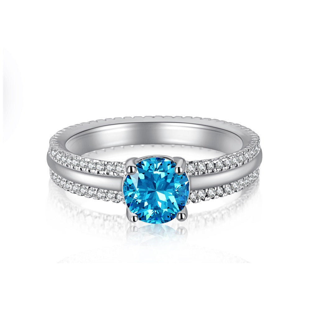 Aspen Ring - Nature-Inspired Elegance with Blue Center Diamond and 925 Silver Band - Unique Jewelry - LuvEcho Jewelry