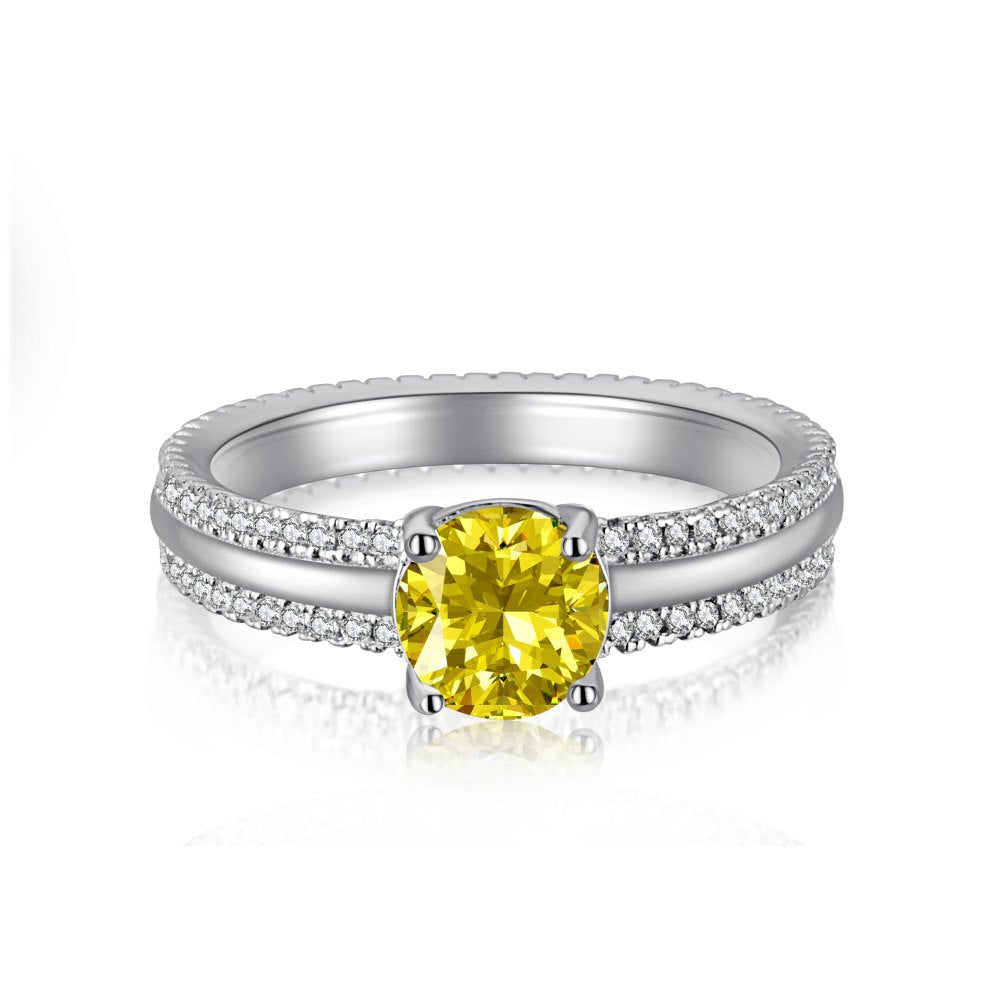 Aspen Ring - Nature-Inspired Elegance with Yellow Center Diamond and 925 Silver Band - Unique Jewelry