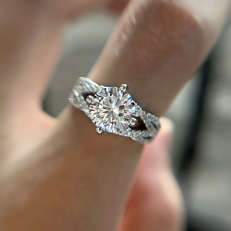 Close-up of the Rowan Ring, a breathtaking 2-carat diamond ring from LuvEcho Jewelry, showcasing timeless beauty and radiating brilliance