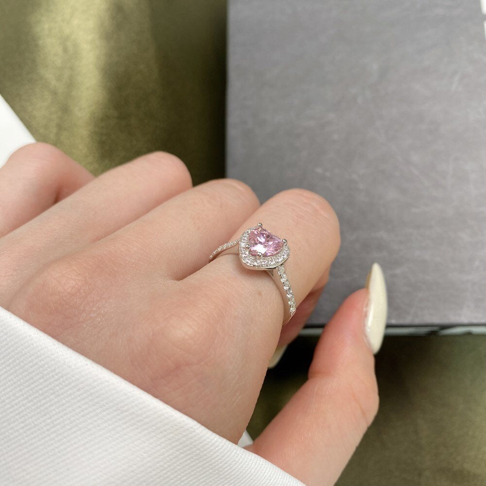 Side View of Aleah Ring Pink Heart Diamond ring - Craftsmanship and Durability on a 925 Silver Band - LuvEcho Jewelry