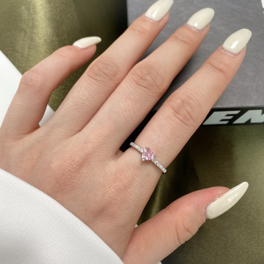 Elegant Look with Teresa Ring - Sterling Silver Collection - Timeless Beauty with Pink Heart Diamond