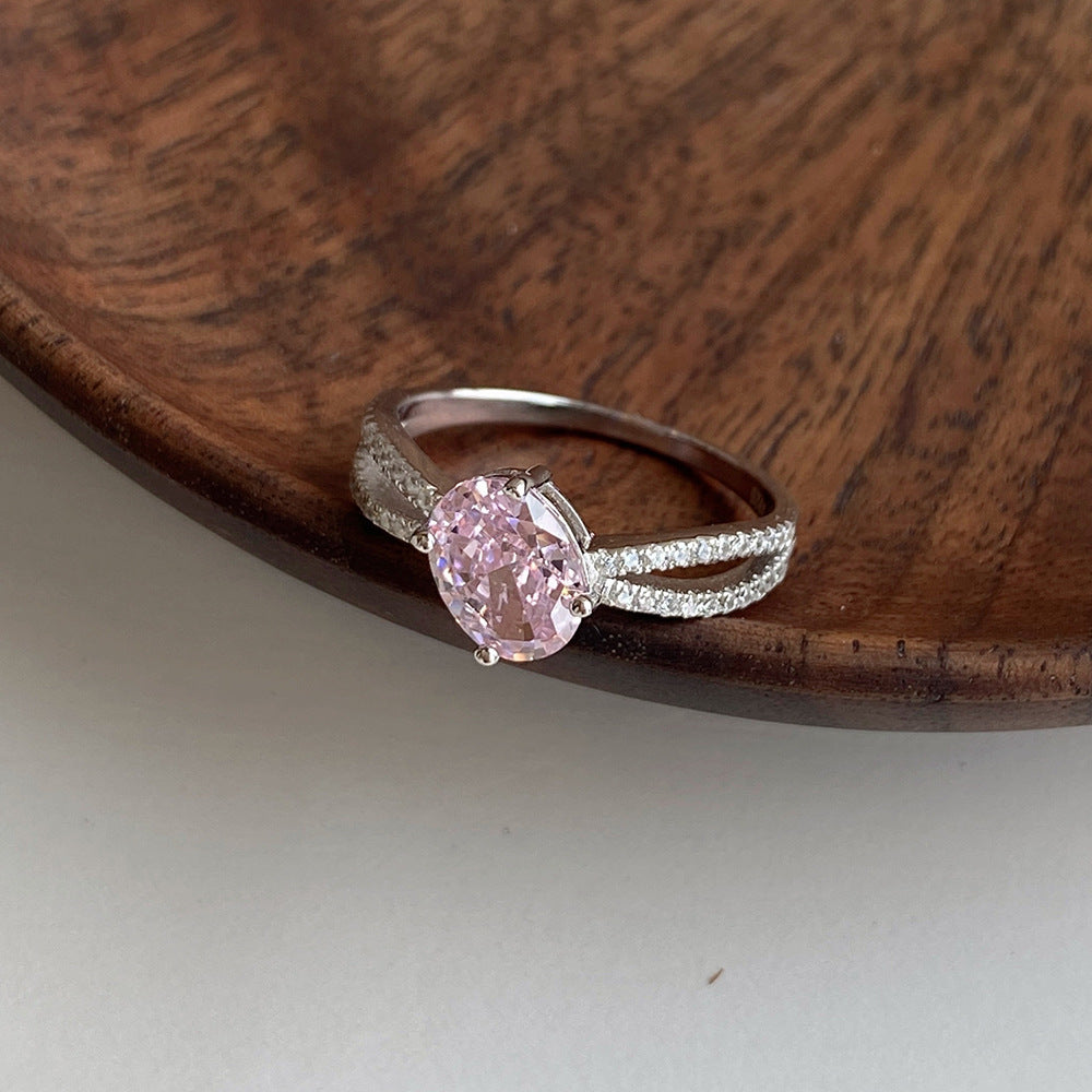 Close-Up View of the Oval Gemstone Valentina Ring - LuvEcho Jewelry - Dazzling Timeless Beauty - Pink