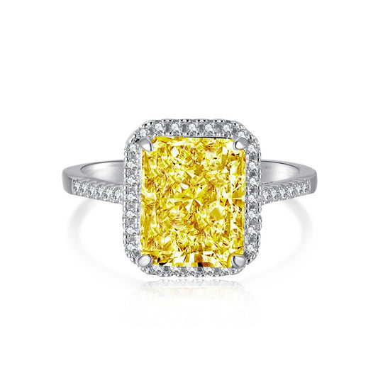 Yellow Square Gemstone Centerpiece Ring with Zircon Accents - Vera Ring by LuvEcho Jewelry