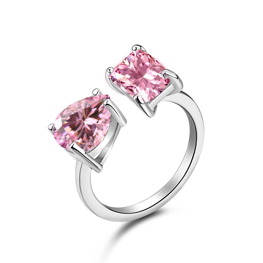 Vienna Open Ring with Square and Waterdrop Pink Gemstones - LuvEcho Jewelry