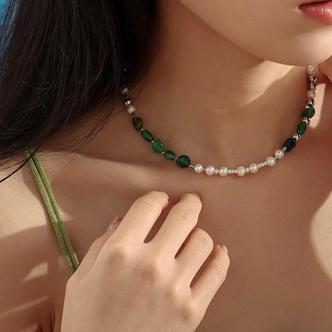 Elegant Woman Showcases Ada Necklace from LuvEcho Jewelry Collection