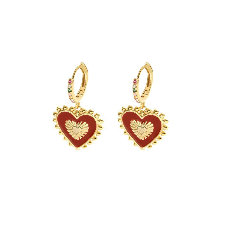 Amelia Double-Sided Red and Black Drip Oil Love Heart Earrings - Close-Up View