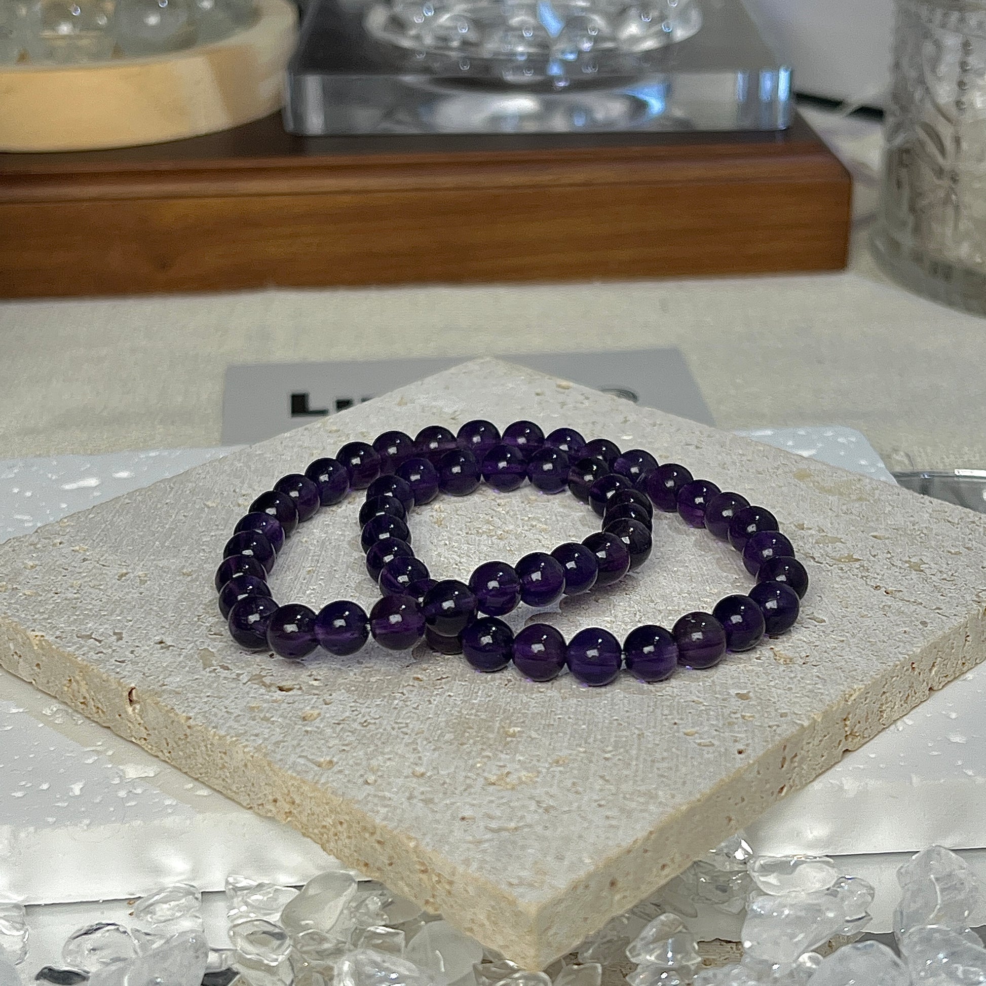 6mm Amethyst Double-Wrap Bracelet from LuvEcho Jewelry, perfect for promoting serenity and emotional balance with its spiritually calming Amethyst beads.