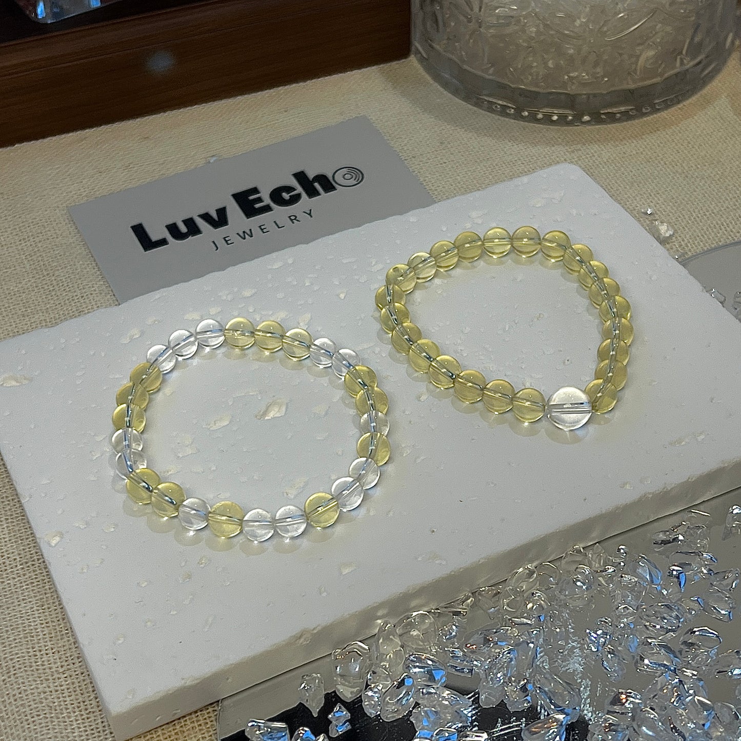 LuvEcho Jewelry Amplified Abundance Bracelet Set with 6mm Citrine and Crystal Quartz, offering a stylish blend of prosperity and clarity-enhancing accessories