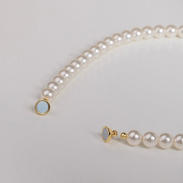 Ariana White Pearl Necklace - Magnetic Clasp Detail - LuvEcho Jewelry