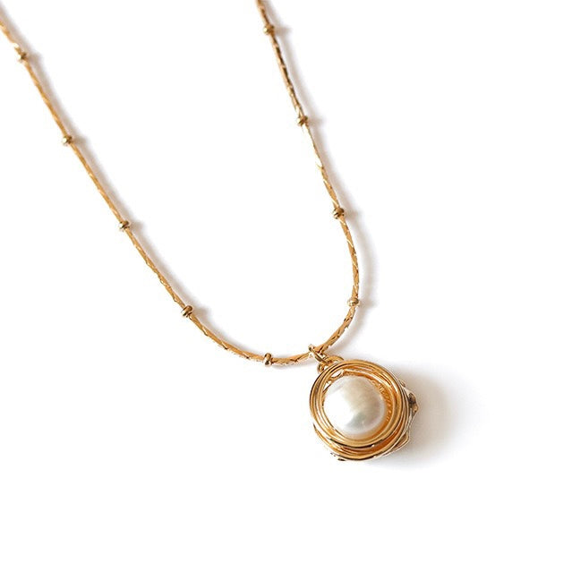 Golden shell design on reverse - Bella Pearl Shell Necklace by LuvEcho Jewelry