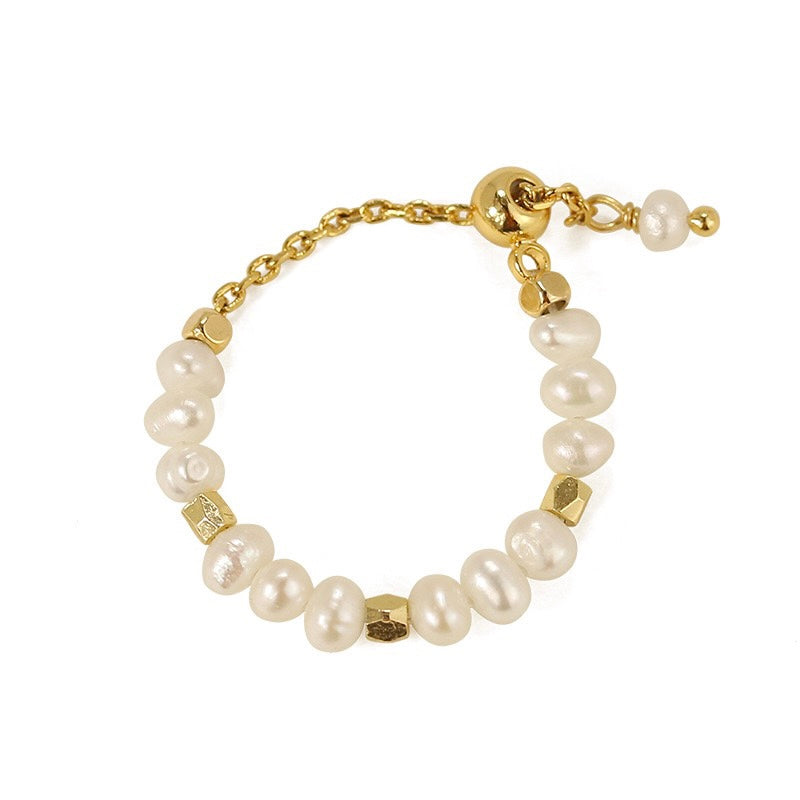 Intricate pearl chain on the Callie Adjustable Ring - LuvEcho Jewelry