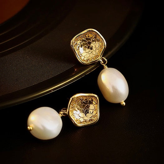 Side View of Carmen Retro-Style Baroque Pearl Earrings - Craftsmanship and Elegance - LuvEcho Jewelry