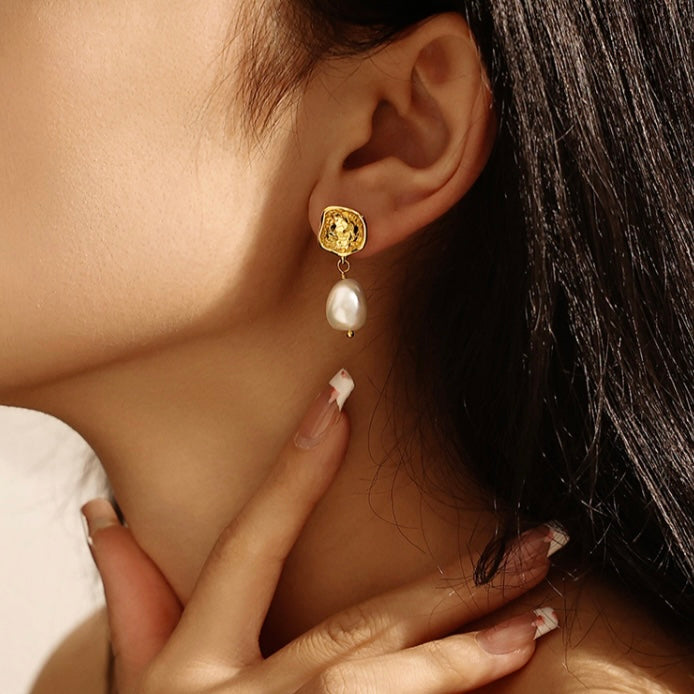 Elegant Look with Carmen Retro-Style Baroque Pearl Earrings - Timeless and Glamorous - LuvEcho Jewelry