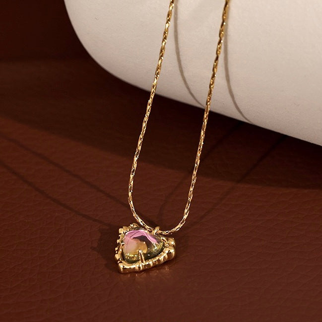 Close-Up of Heart Pendant on Chloe Streamer Heart Necklace - Shimmering Zircon Gemstones