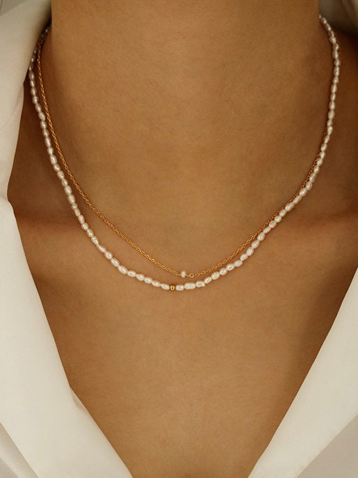 Elisa Exquisite Natural Pearl Beaded Necklace - Model Showcasing the Elegance of the Necklace