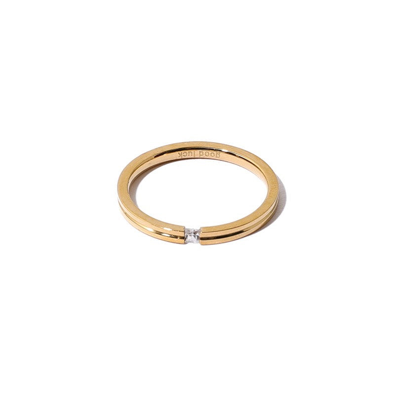 Detailed view of Ellie Classic Stackable Ring featuring a thin band, ideal for stacking.