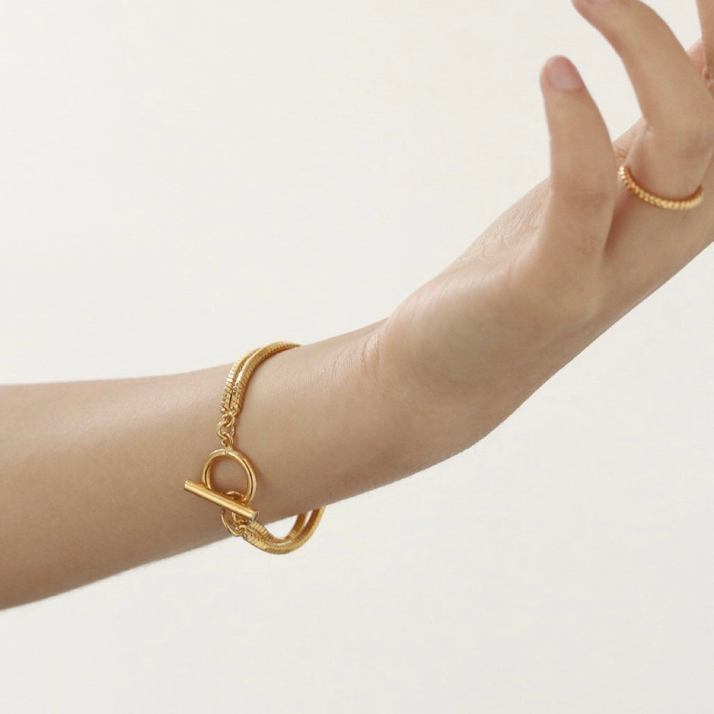 Model showcasing the Emerson Bracelet - Unique Double-Layered Design