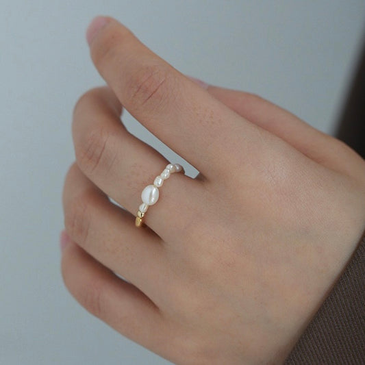 Genuine Pearl Adjustable Ring on a Woman's Finger - LuvEcho Jewelry