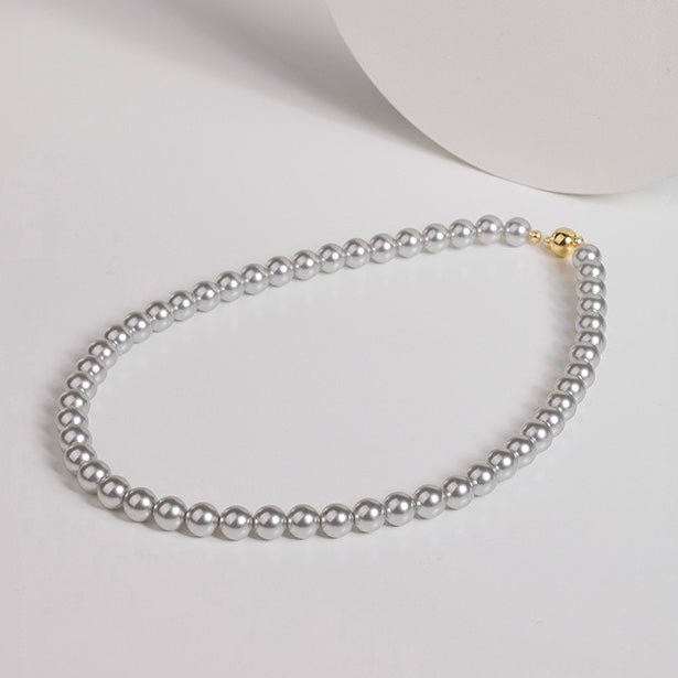 Ariana Gray Pearl Necklace - Magnetic Clasp - Classic Elegance - LuvEcho Jewelry