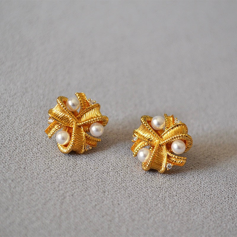 Detailed View of Zircon and Pearl Adornments on Hailey Retro Style Earrings by LuvEcho Jewelry