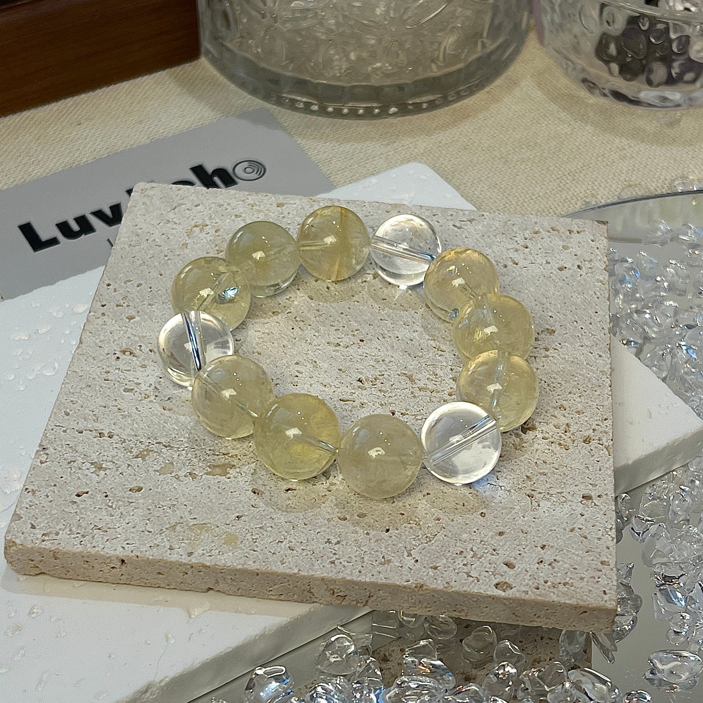 Golden Glow Bracelet with 14mm Azeztulite Citrine and Crystal Quartz, promoting positivity and clarity.