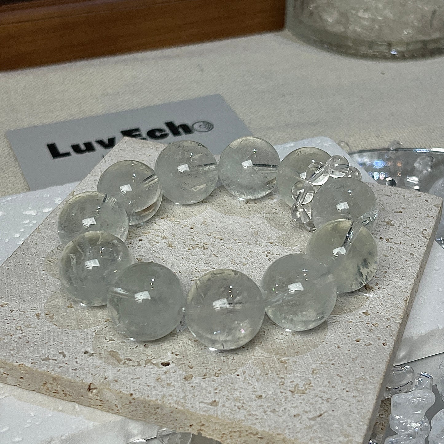 Harmonized Growth Bracelet with 17mm Green Azeztulite and a 6mm Crystal Quartz band by LuvEcho Jewelry.