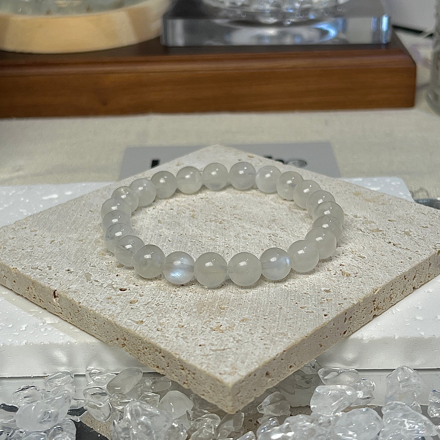 LuvEcho Jewelry Lunar Reflection Bracelet made with 6mm Moonstone, offering emotional balance and inner peace.