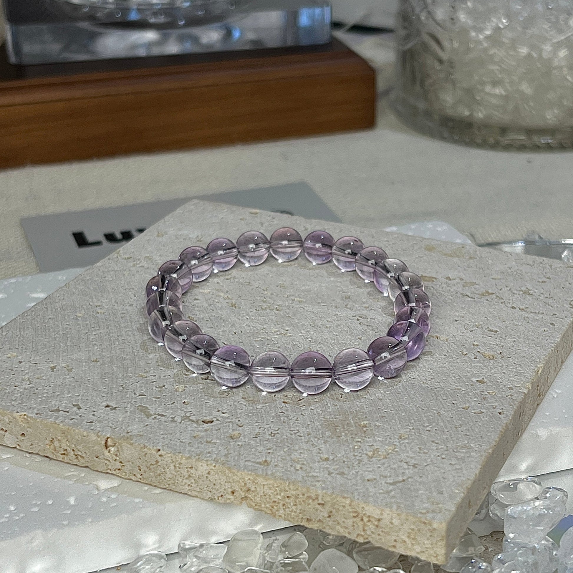 Blissful Spirit Bracelet by LuvEcho Jewelry, featuring 7mm Bolivia Amethyst beads designed for relaxation and tranquility.