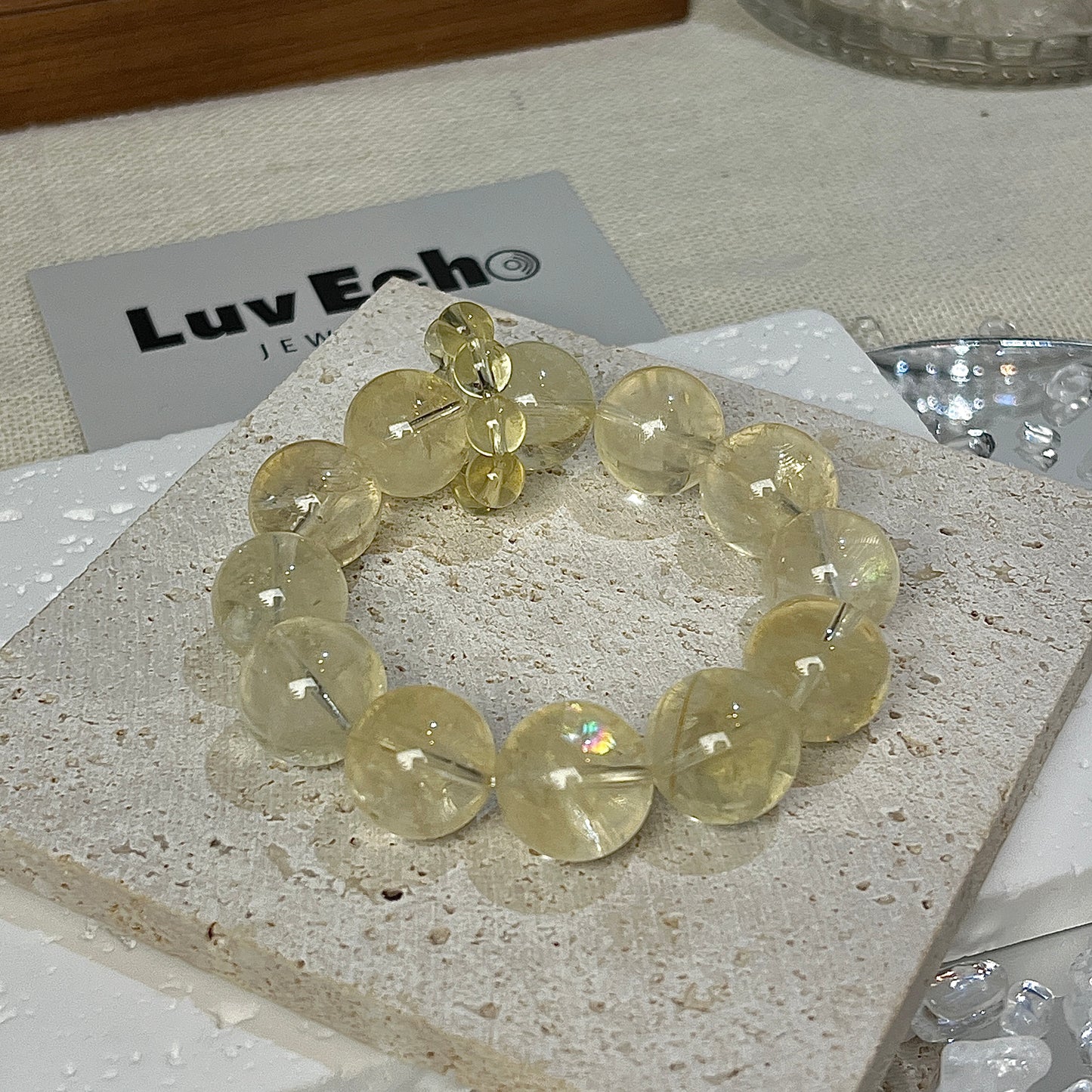 Prosperity-enhancing Citrine Azeztulite bracelet with Crystal Quartz accent for mental clarity, by LuvEcho Jewelry.