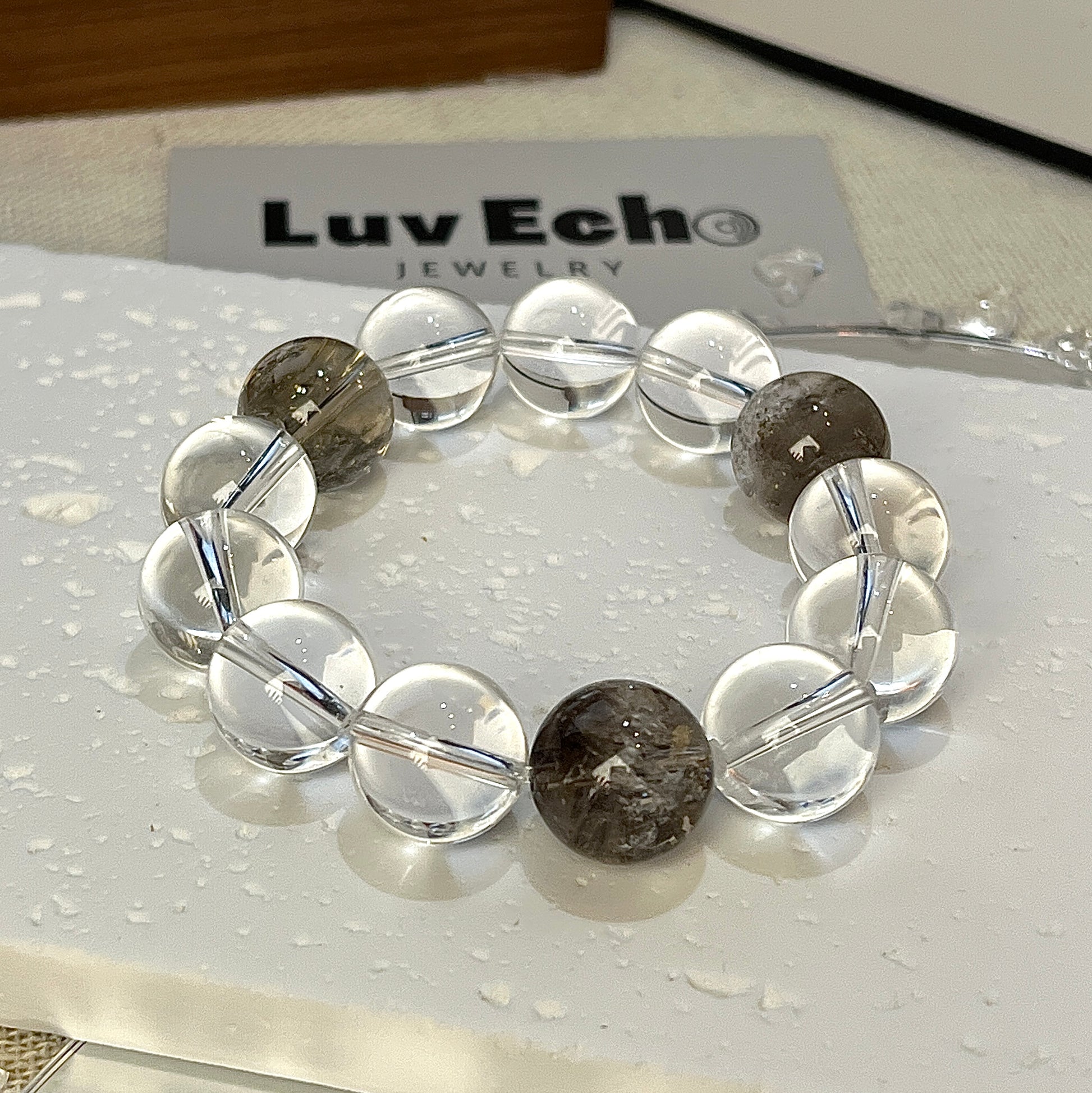 Harmonized Balance Bracelet with 14mm Smoky Azeztulite and Crystal Quartz by LuvEcho Jewelry.